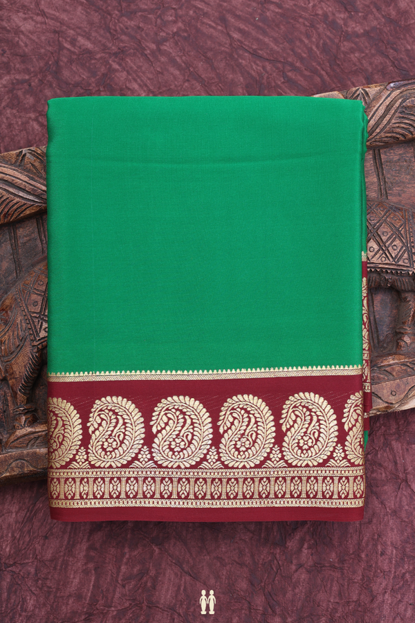 Mysore Silk Saree In Green With Paisley Border