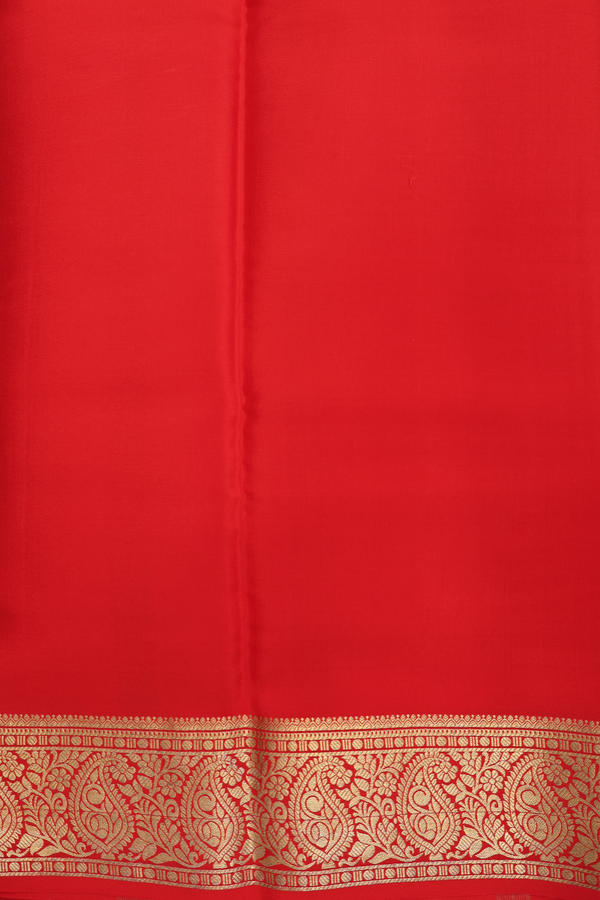 Mysore Silk Saree In Chilli Red With Paisley Border
