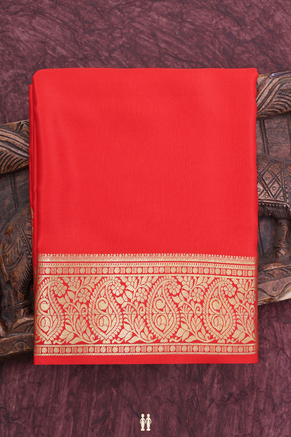 Mysore Silk Saree In Chilli Red With Paisley Border