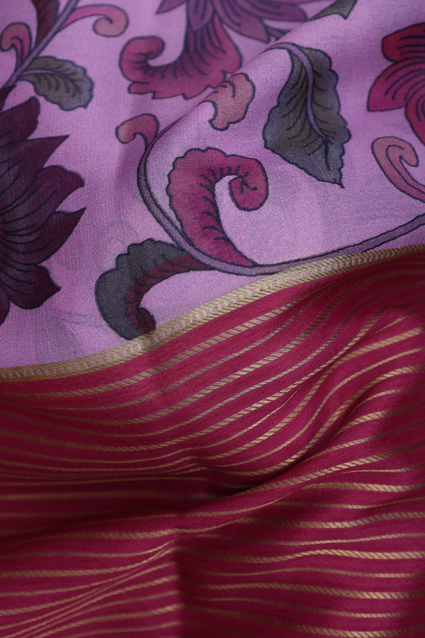Mysore Silk Saree In Shades Of Purple With Stripes Design