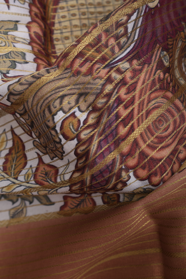 Mysore Silk Saree In Brown With Stripes Design