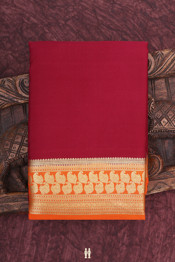 Mysore Silk Saree In Cherry Red With Paisley Border