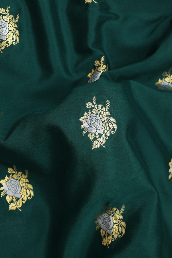 Mysore Silk Saree In Forest Green With Floral Buttas