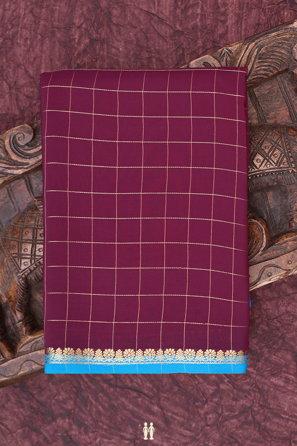 Mysore Silk Saree In Plum Purple With Checks Design
