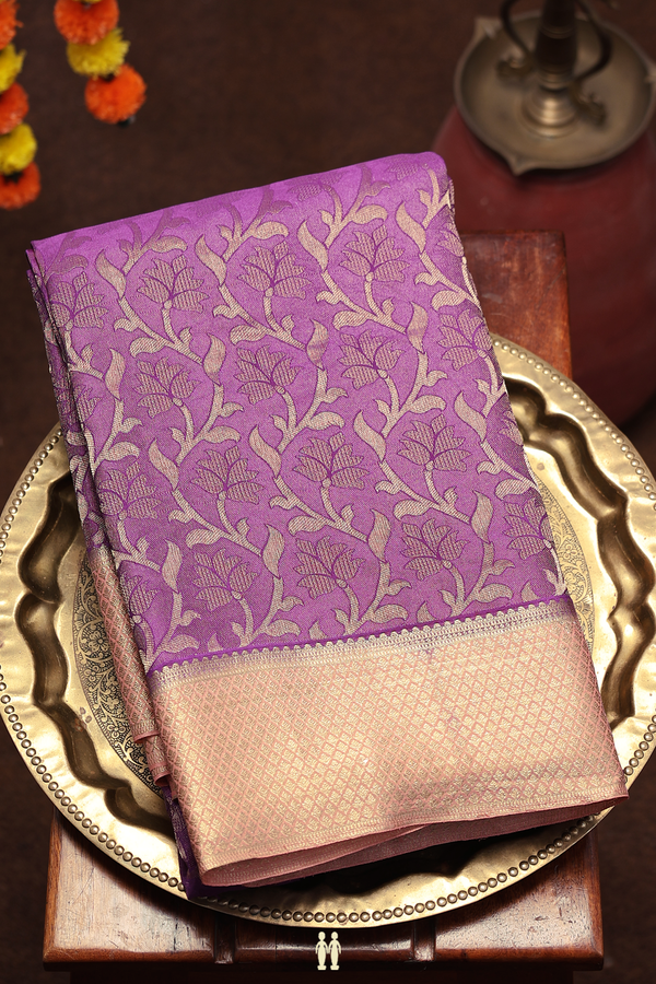 Mysore Silk Saree In Grape Purple With Floral Design