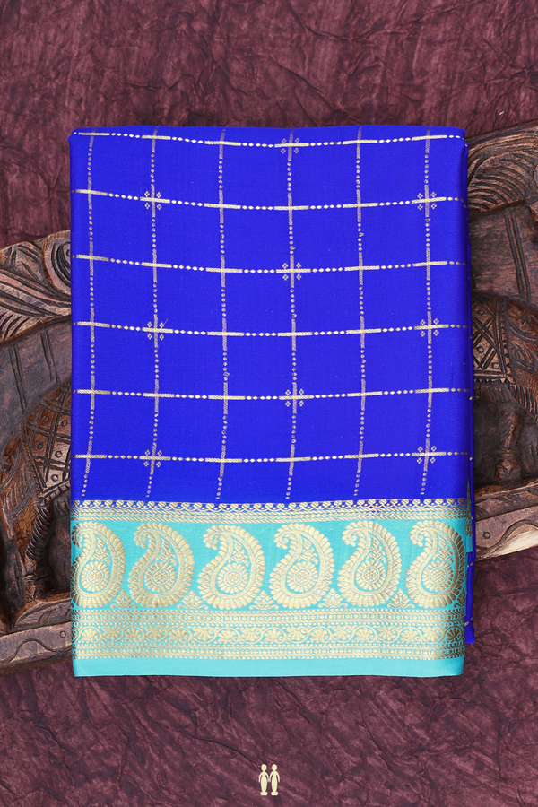 Mysore Silk Saree In Indigo Blue With Checks Design