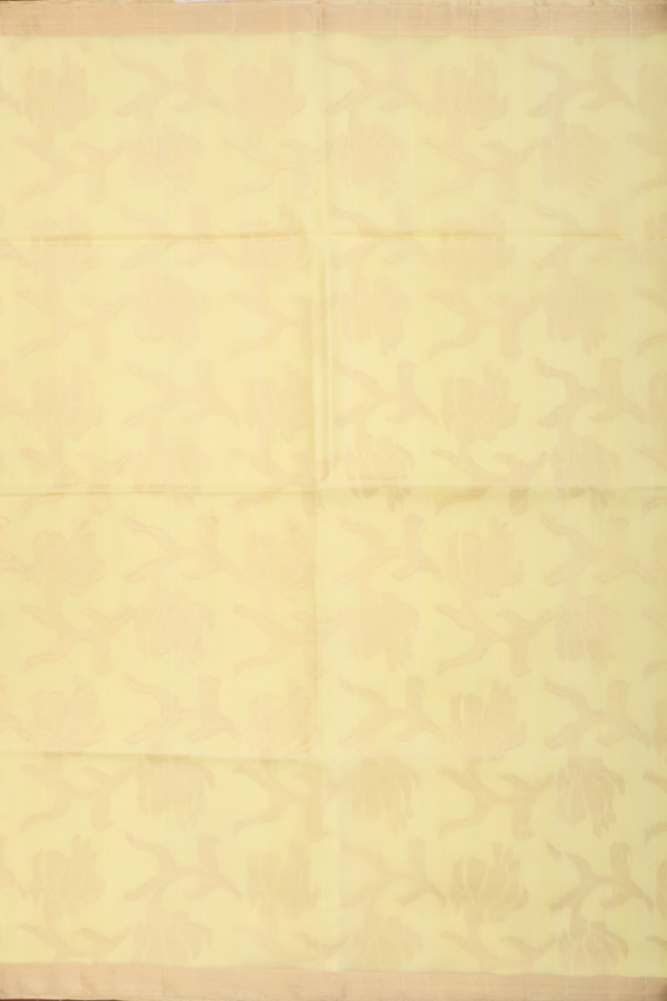 Soft Silk Saree In Pastel Yellow With Floral Design