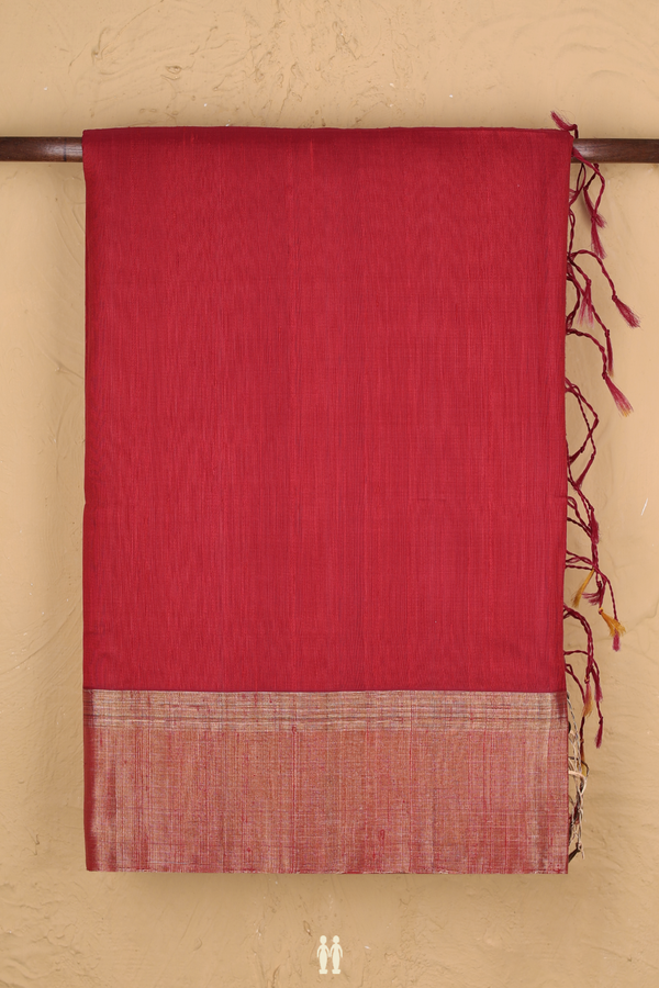 Raw Silk Saree In Reddish Pink With Zari Border