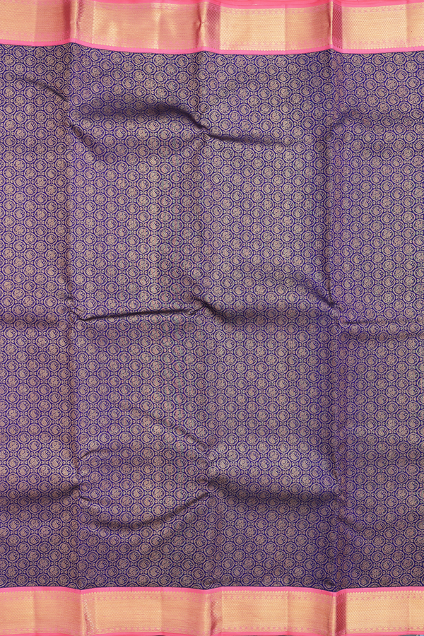 Kanchipuram Silk Saree In Blue With Paisley And Peacock Design