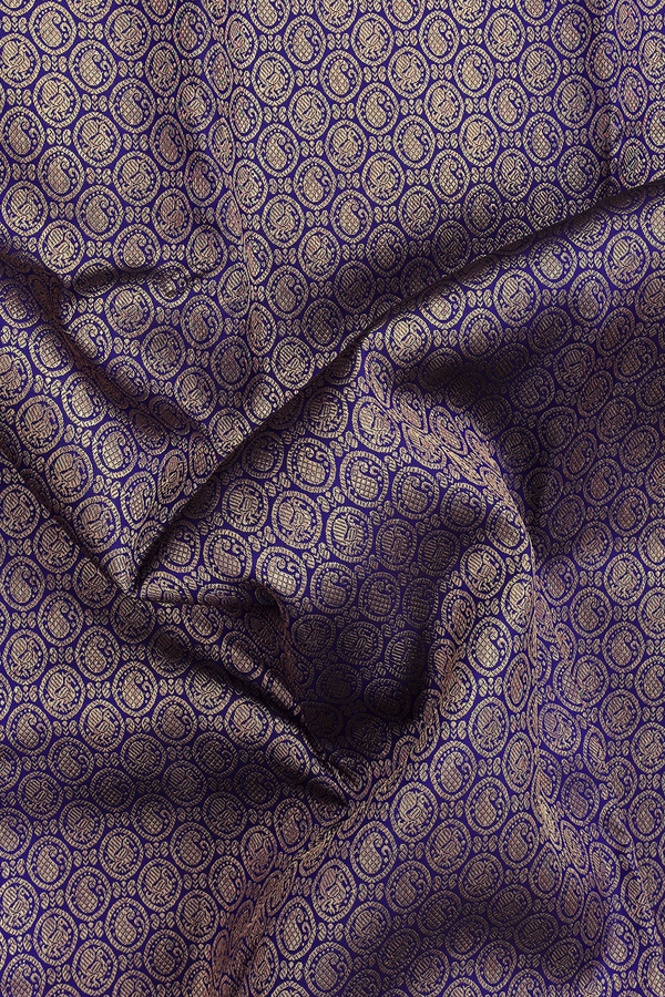 Kanchipuram Silk Saree In Blue With Paisley And Peacock Design
