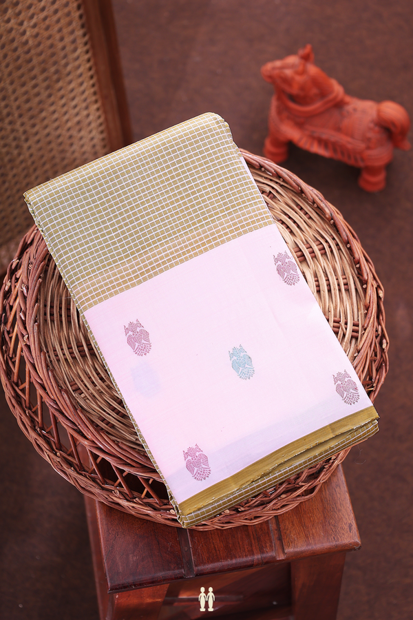 Kanchipuram Silk Saree In Pastel Brown With Checks Design