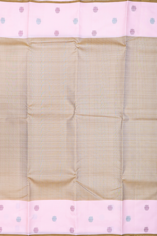 Kanchipuram Silk Saree In Pastel Brown With Checks Design