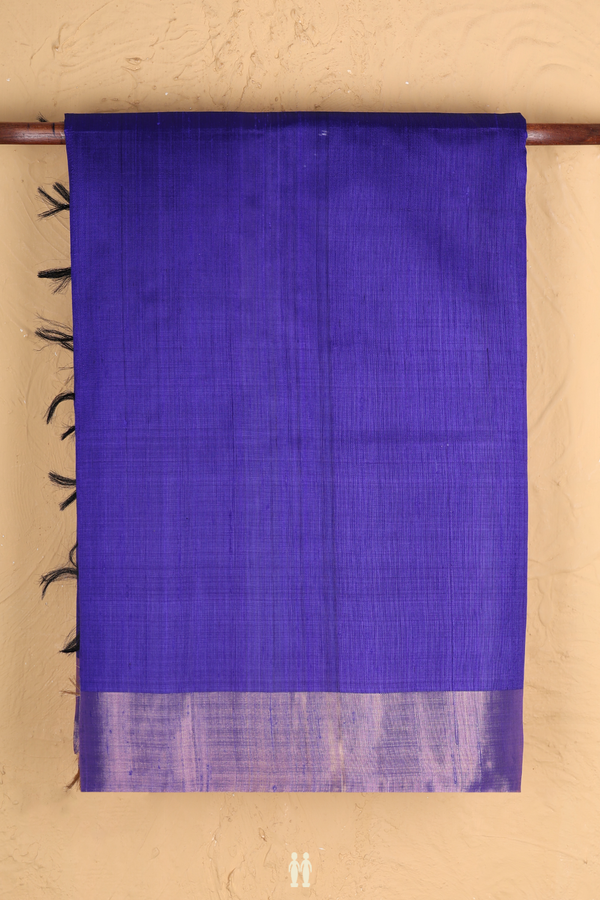 Raw Silk Saree In Plain Indigo Blue With Bavanchi Border