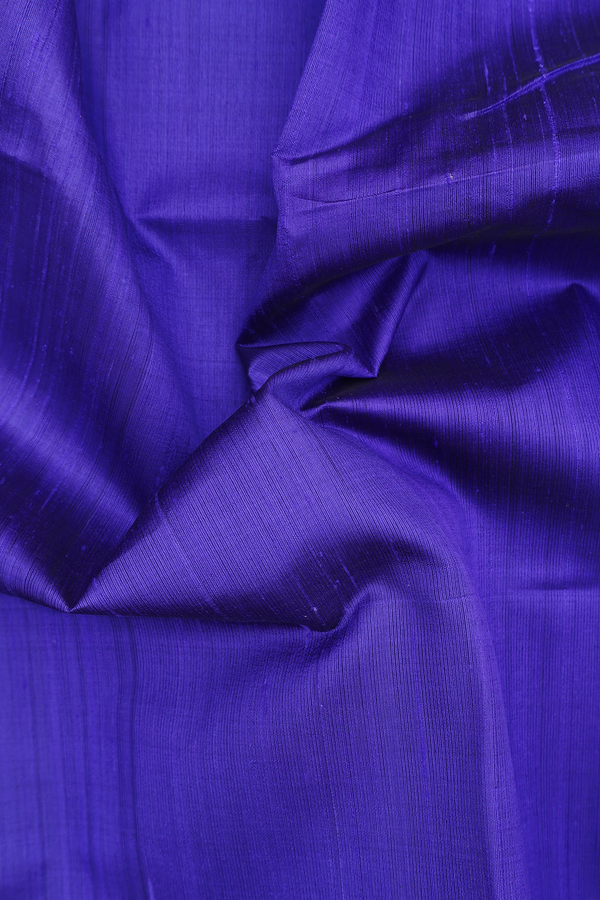 Raw Silk Saree In Plain Indigo Blue With Bavanchi Border