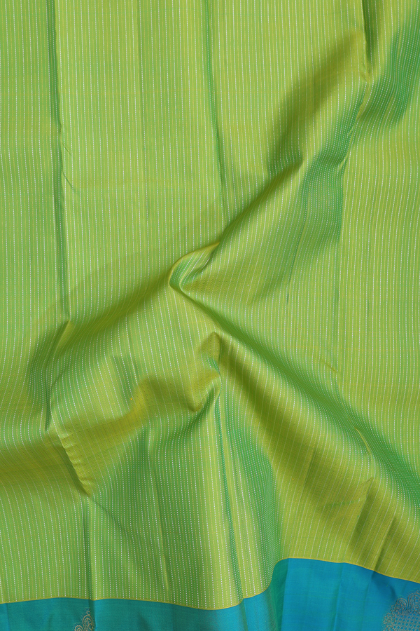 Kanchipuram Silk Saree In Lime Green With Stripes Design