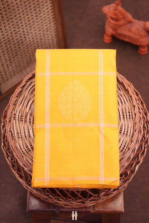 Kanchipuram Silk Saree Honey Yellow Along Checks With Motifs