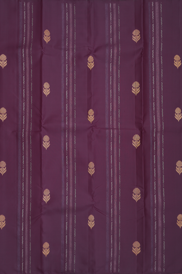 Kanchipuram Silk Saree Plum Purple Along Stripes With Buttas