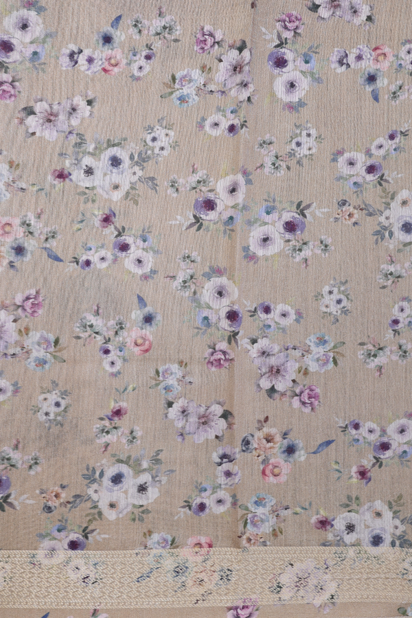 Chanderi Silk Cotton Saree In Pastel Khaki With Floral Design