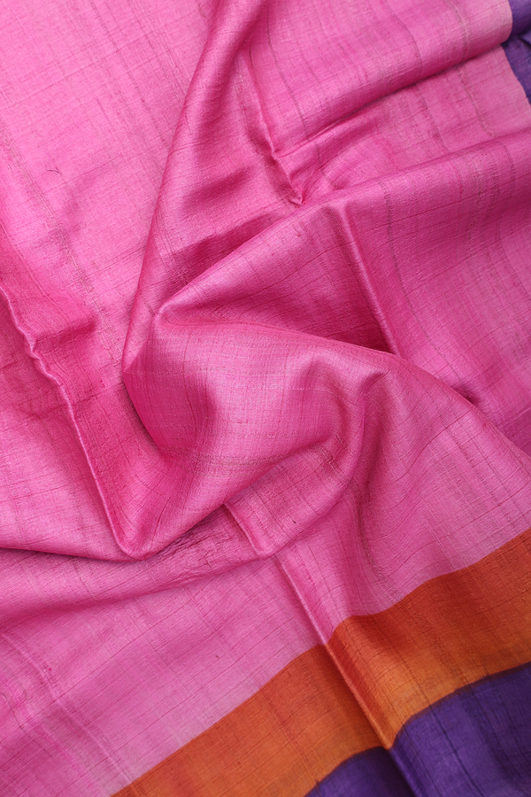 Tussar Silk Saree In Pink With Contrast Border