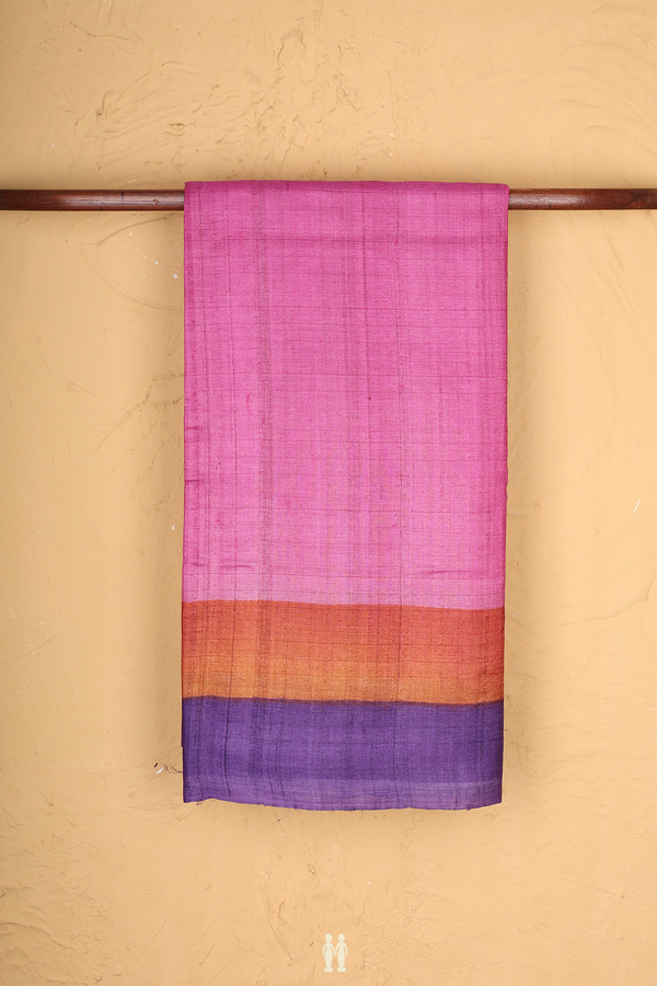 Tussar Silk Saree In Pink With Contrast Border