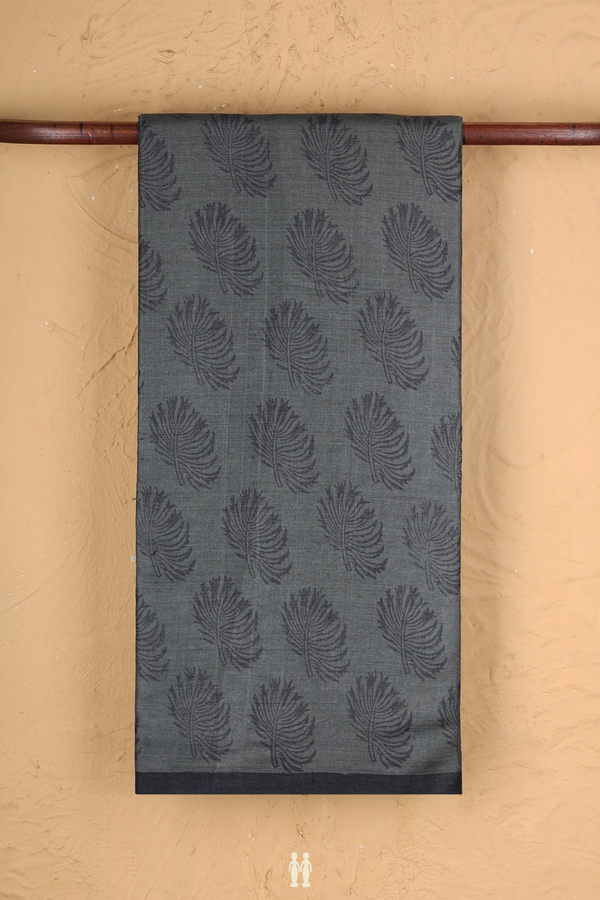 Tussar Silk Saree In Dark Grey With Printed Design