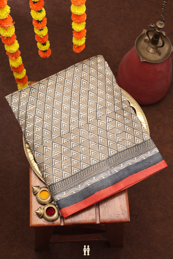 Tussar Silk Saree In Brown With Printed Design