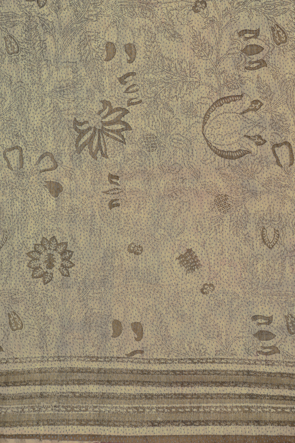 Linen Saree In Moss Green With Floral Printed Design