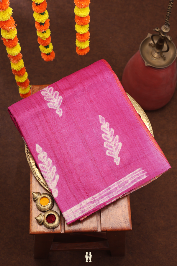 Tussar Silk Saree In Dark Pink With Shibori Design