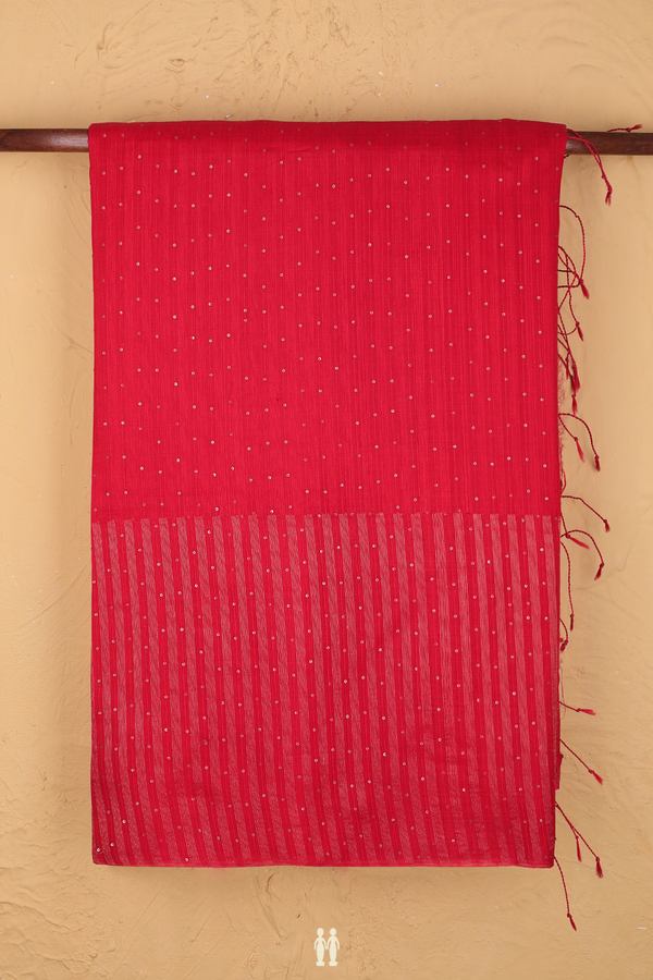 Bailu Silk Saree In Chilli Red With Chamki Work