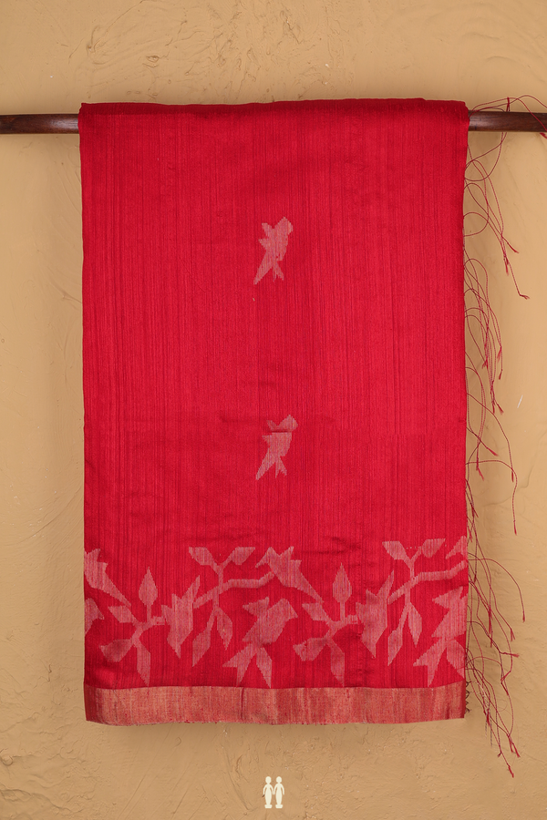 Bailu Silk Saree In Chilli Red With Parrot Motifs