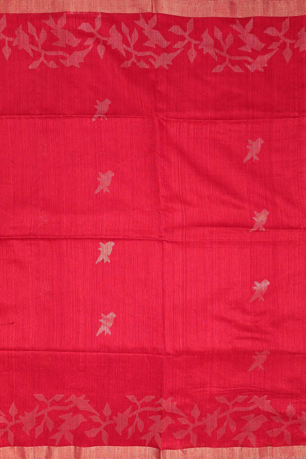 Bailu Silk Saree In Chilli Red With Parrot Motifs