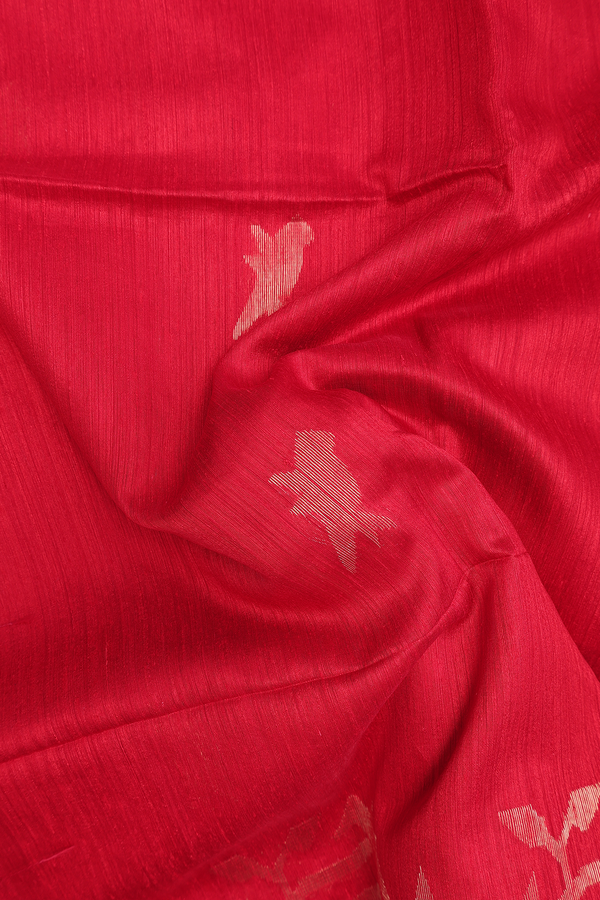 Bailu Silk Saree In Chilli Red With Parrot Motifs