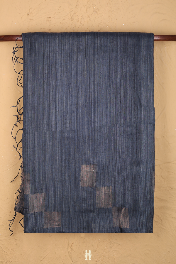 Bailu Silk Saree In Plain Charcoal Grey With Square Border