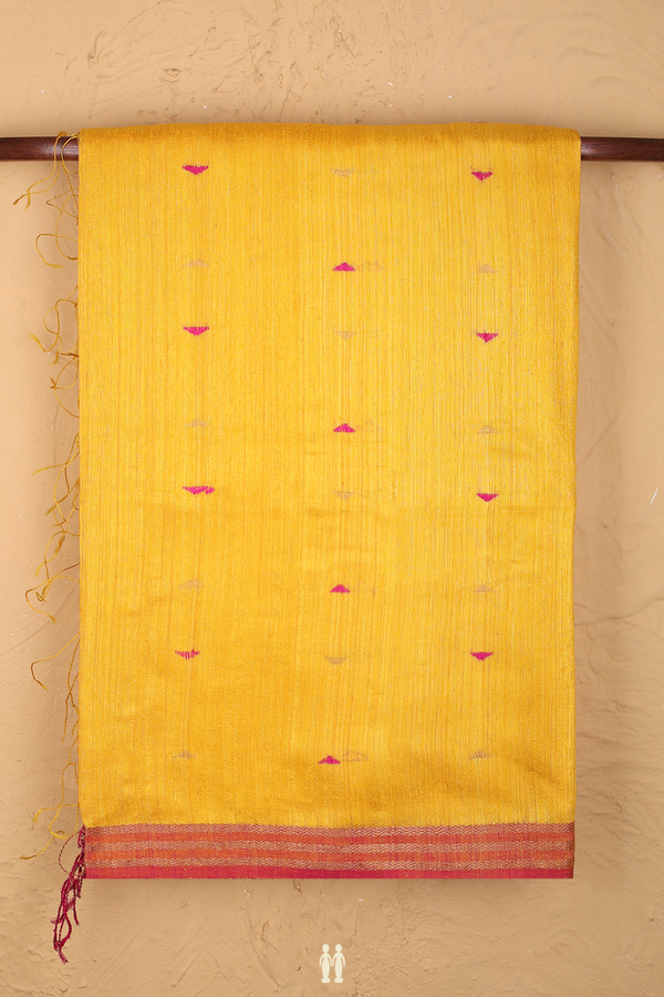 Bailu Silk Saree In Yellow With Threadwork Buttas