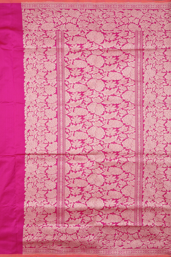 Banarasi Silk Saree In Deep Magenta With Floral Buttas