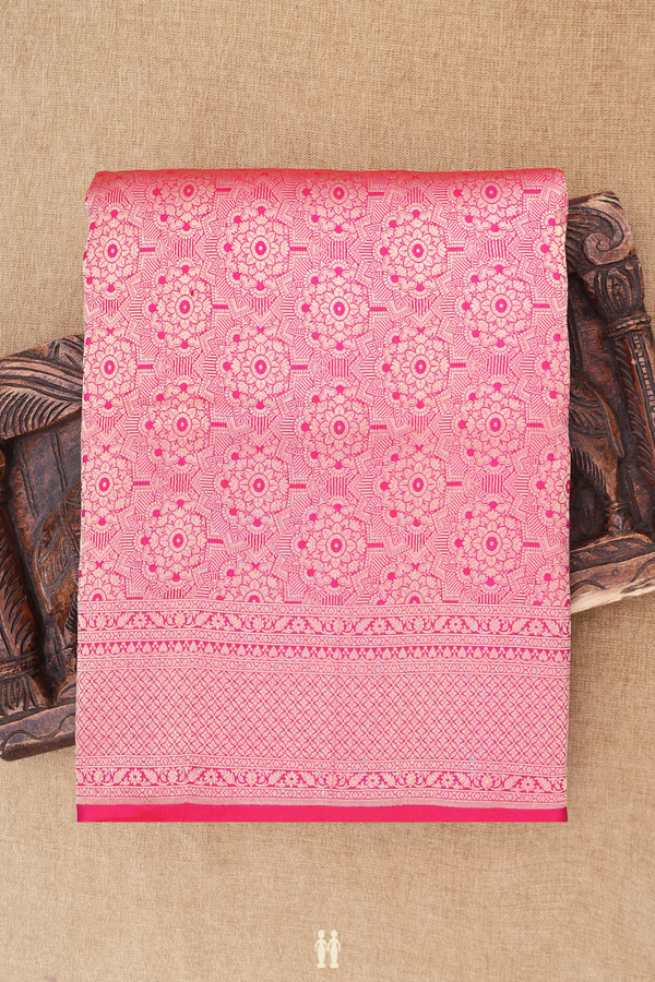 Banarasi Silk Saree In Magenta With Floral Design