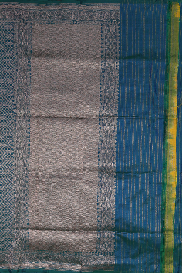 Banarasi Silk Saree In Peacock Green With Brocade Design