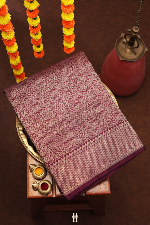 Banarasi Silk Saree In Plum Purple With Allover Design