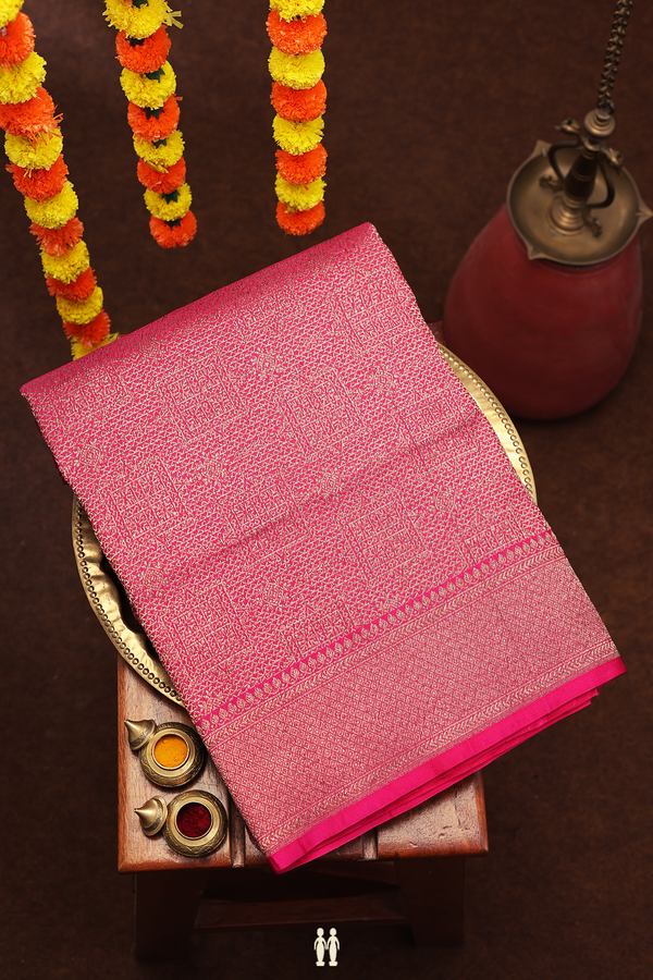 Banarasi Silk Saree In Rani Pink With Allover Design