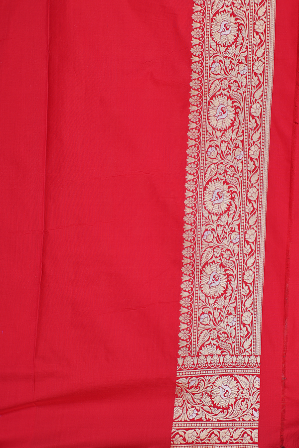 Banarasi Silk Saree In Red With Paisley Buttas