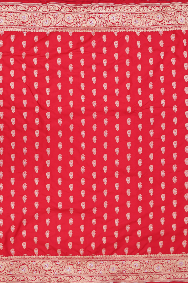 Banarasi Silk Saree In Red With Paisley Buttas