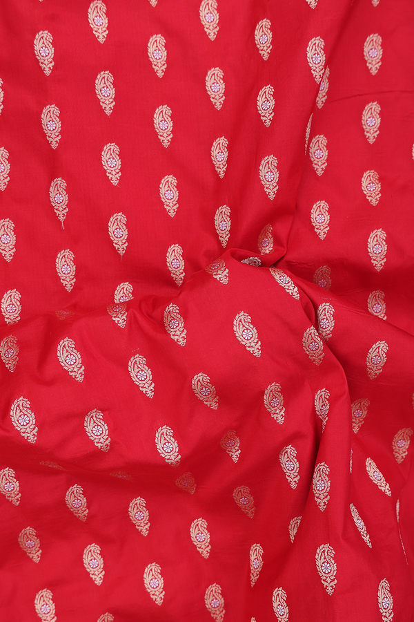 Banarasi Silk Saree In Red With Paisley Buttas
