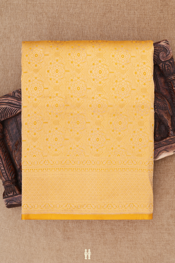 Banarasi Silk Saree In Saffron Yellow With Floral Design
