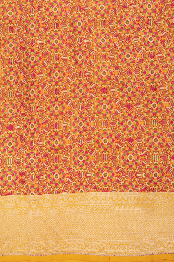 Banarasi Silk Saree In Saffron Yellow With Floral Design