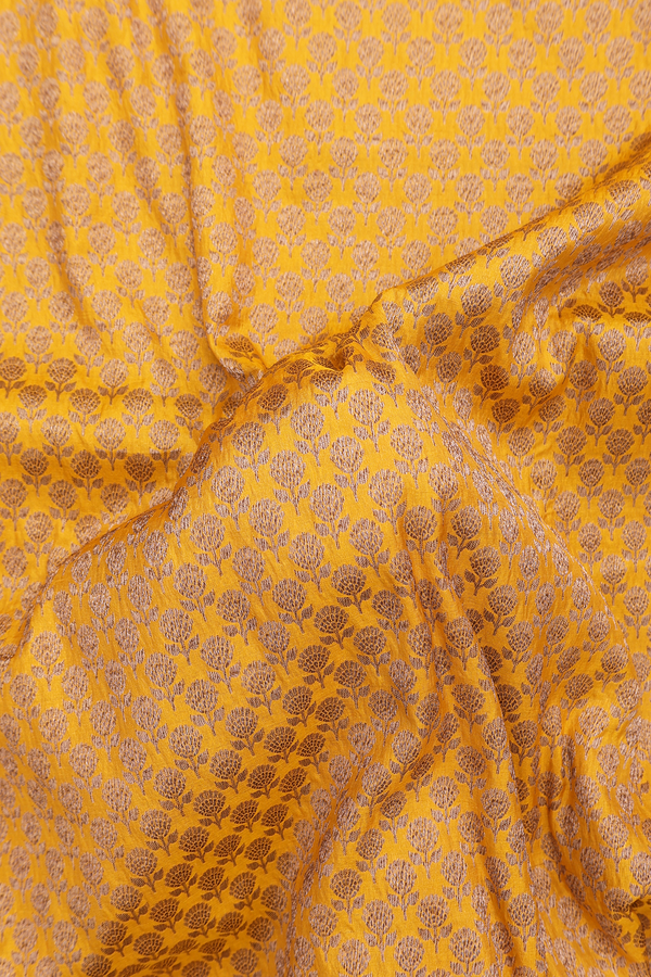 Banarasi Silk Saree In Saffron Yellow With Floral Design