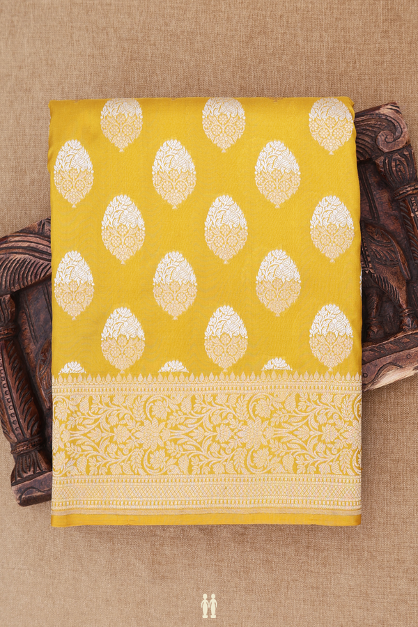 Banarasi Silk Saree In Sunflower Yellow With Floral Design