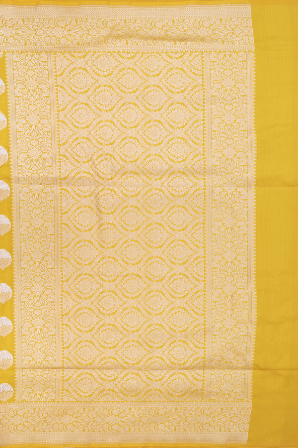 Banarasi Silk Saree In Sunflower Yellow With Floral Design