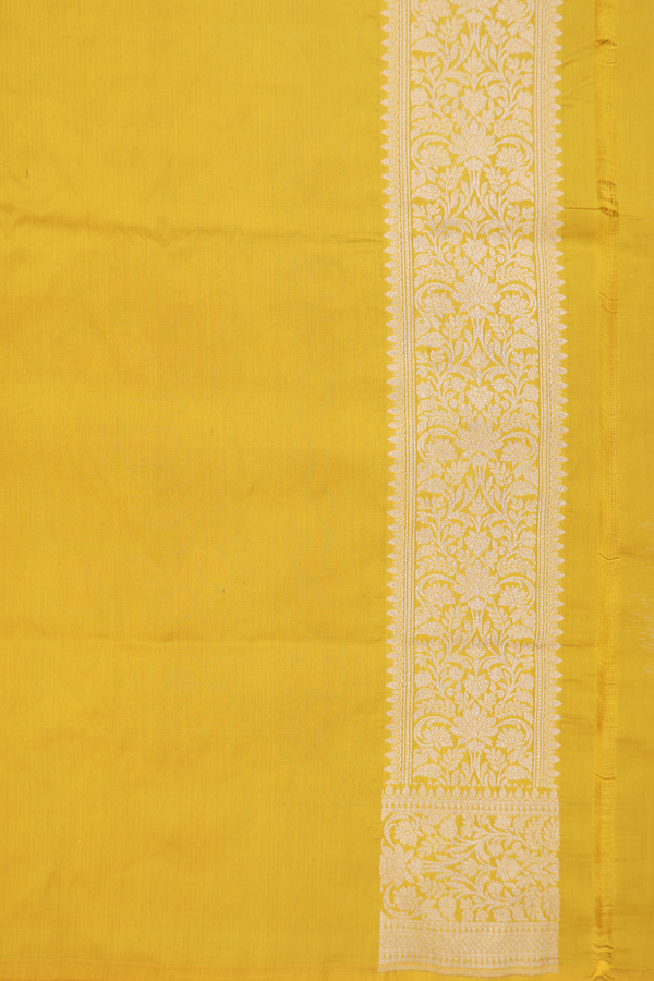 Banarasi Silk Saree In Sunflower Yellow With Floral Design