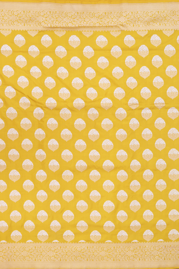 Banarasi Silk Saree In Sunflower Yellow With Floral Design