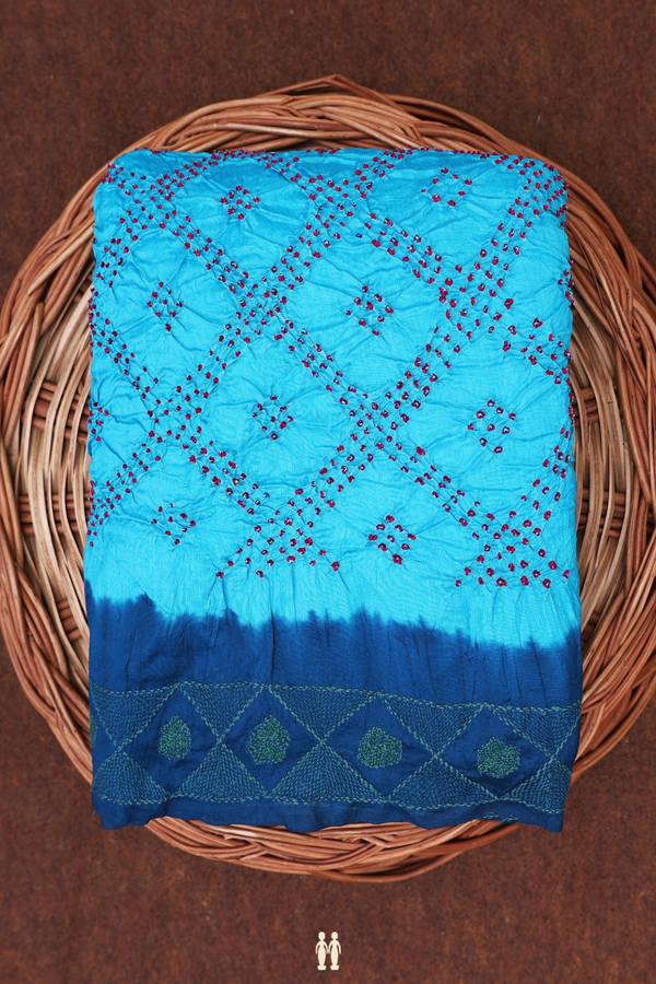 Bandhani Silk Saree In Deep Sky Blue With Tie And Dye Design